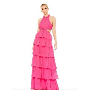 Stunning Mac Duggal Tiered Ruffle Pleated High Neck Ball Gown – Worn Once